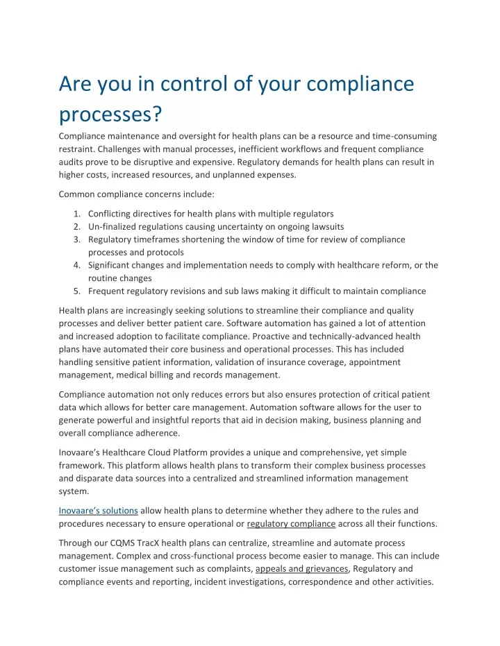 are you in control of your compliance processes