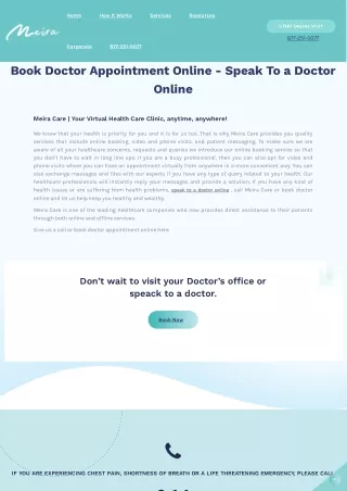 Book Doctor Appointment Online - Speak To a Doctor Online Meira Care | Your Virtual Health Care Clinic, anytime, anywher