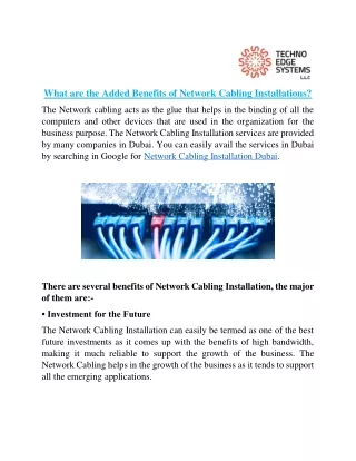 what are the added benefits of network cabling