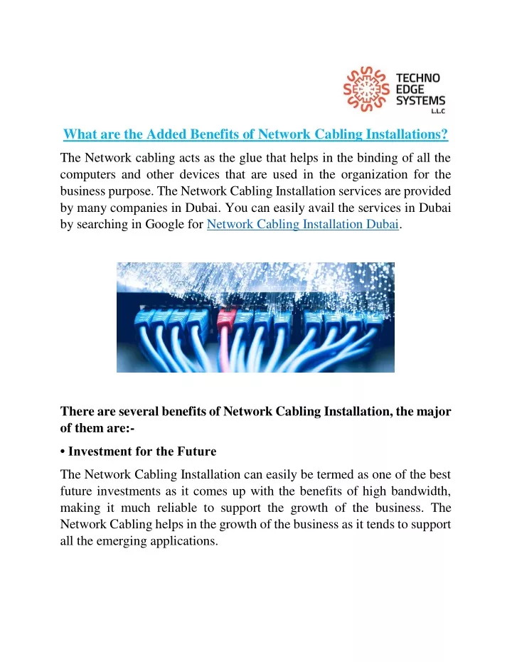 what are the added benefits of network cabling