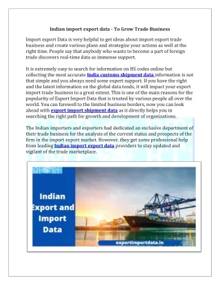 Indian import export data - To Grow Trade Business