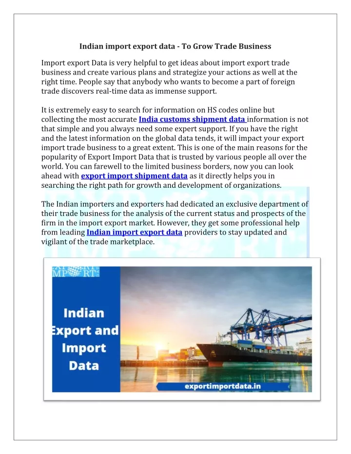 indian import export data to grow trade business