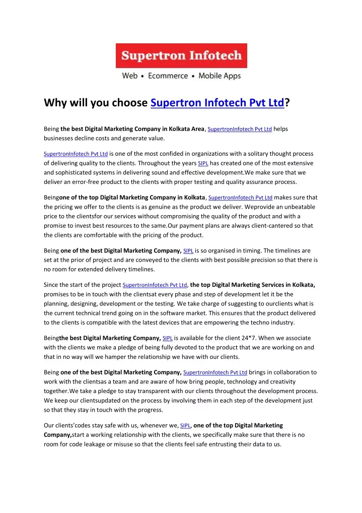 why will you choose supertron infotech