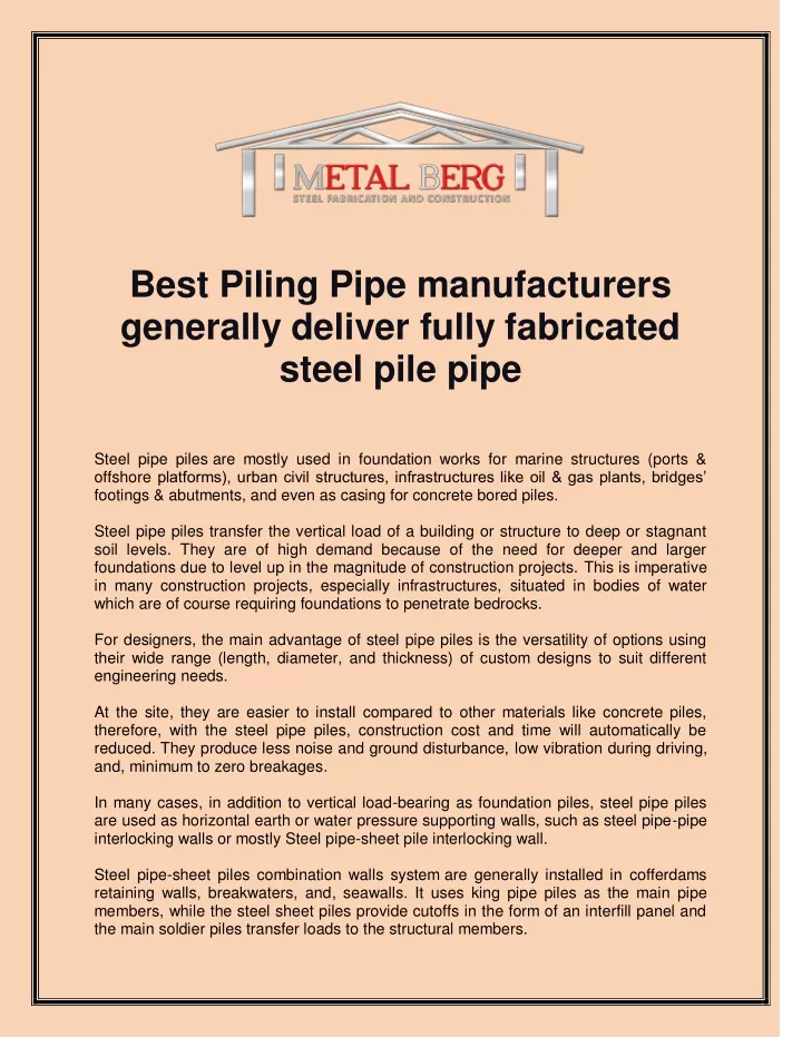 best piling pipe manufacturers generally deliver