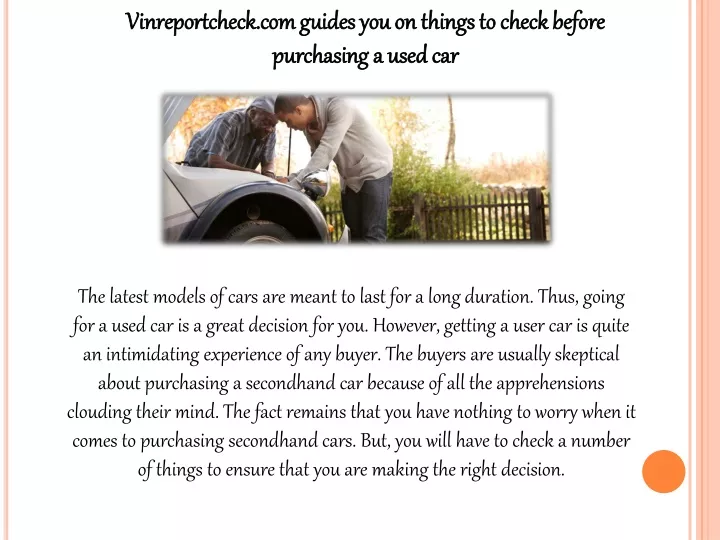 vinreportcheck com guides you on things to check