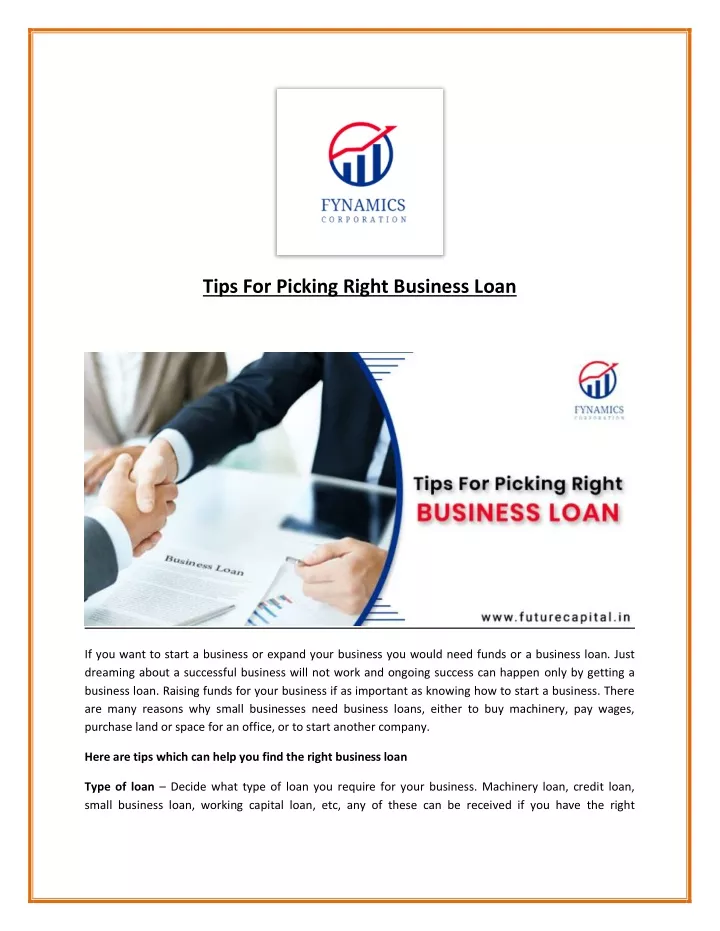 tips for picking right business loan