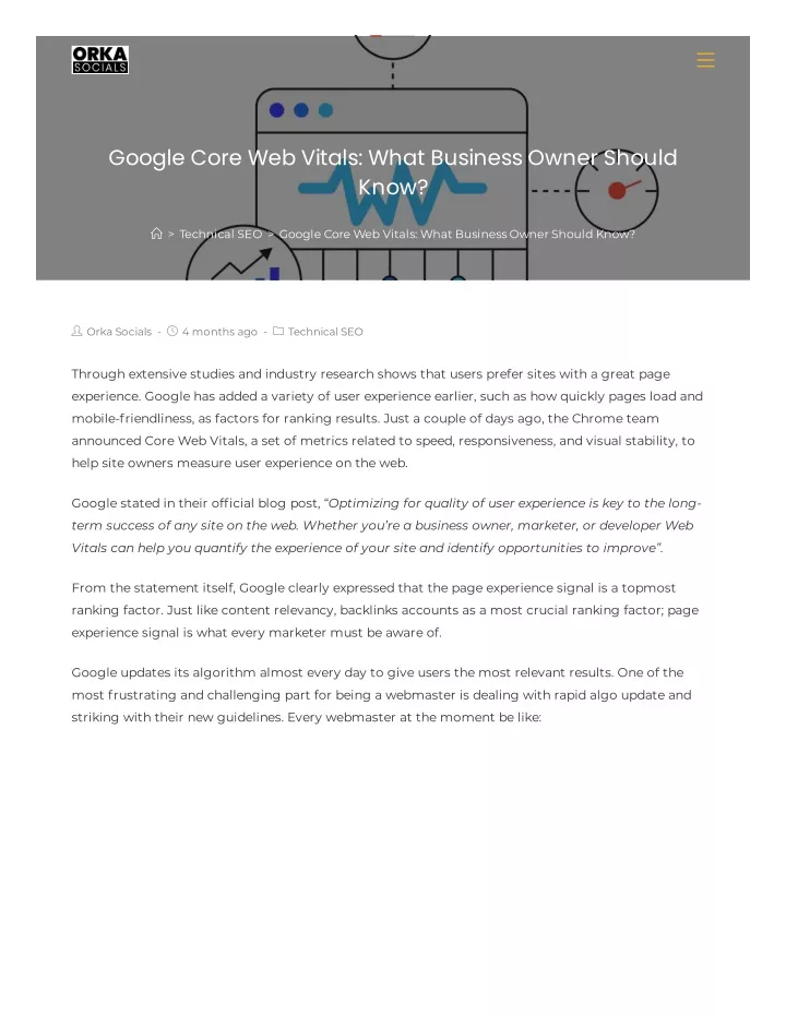 google core web vitals what business owner should