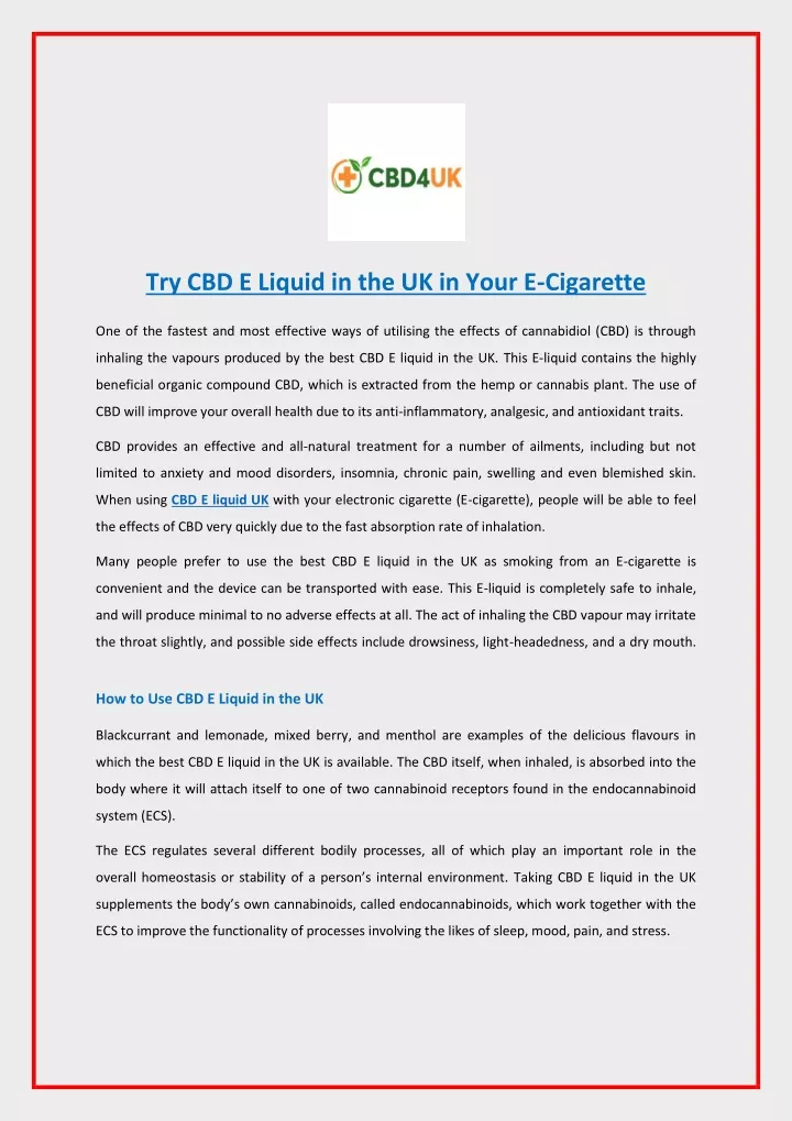 try cbd e liquid in the uk in your e cigarette