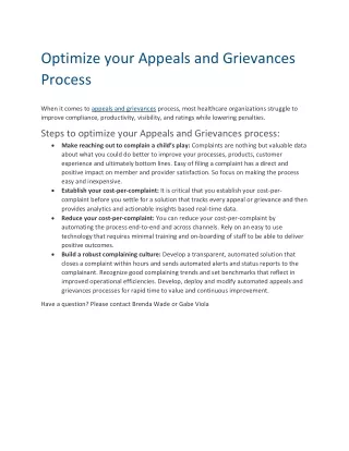 Optimize your Appeals and Grievances Process
