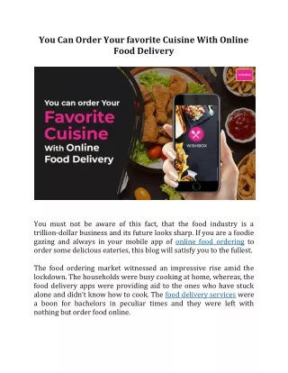 You Can Order Your favorite Cuisine With Online Food Delivery