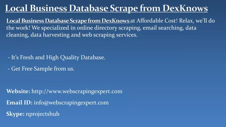 local business database scrape from dexknows