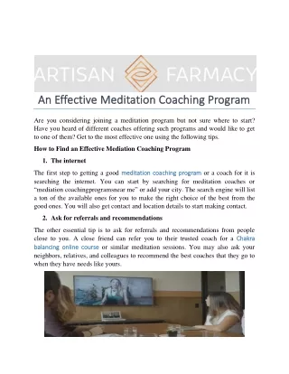 Effective Meditation Coaching Program
