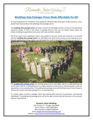 Weddings Italy Packages Prices Made Affordable for All!