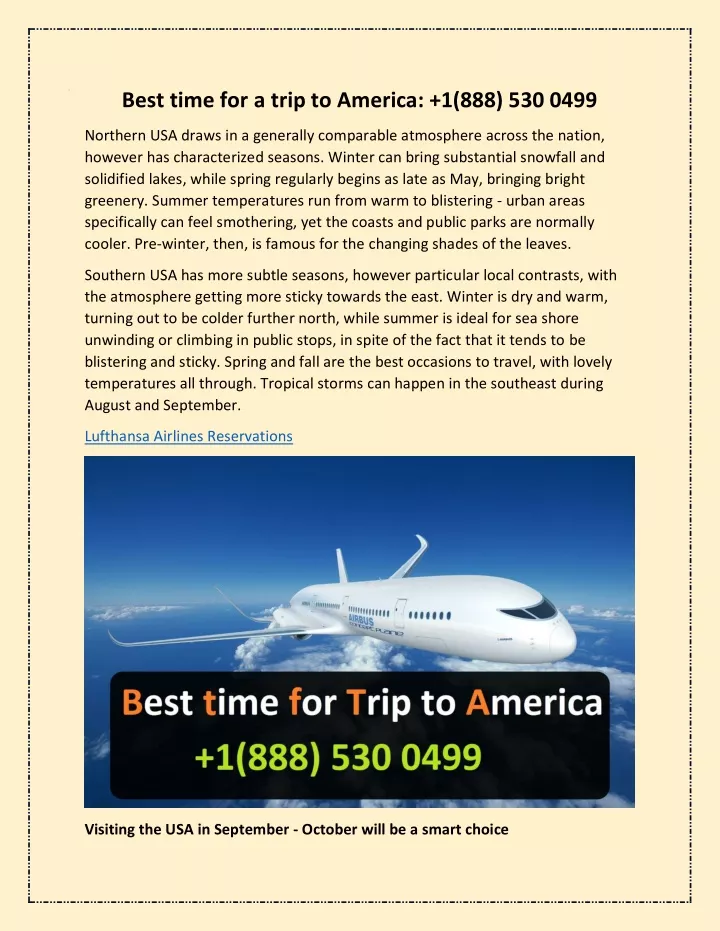 best time for a trip to america 1 888 530 0499