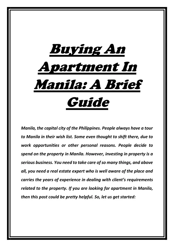 buying an apartment in manila a brief guide