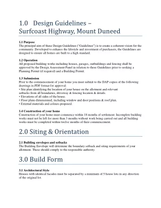 1.0	Design Guidelines – Surfcoast Highway, Mount Duneed