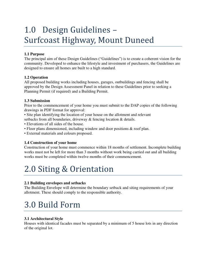 1 0 design guidelines surfcoast highway mount