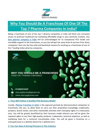 Why You Should Be A Franchisee Of One Of The Top 7 Pharma Companies In India?