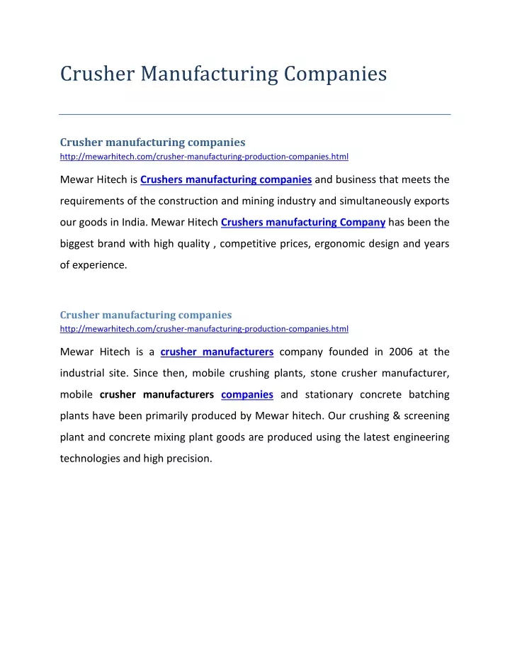 crusher manufacturing companies