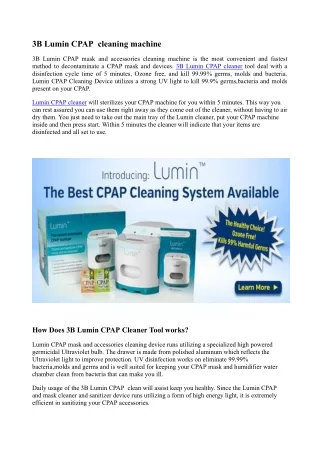 3b lumin cpap cleaning machine