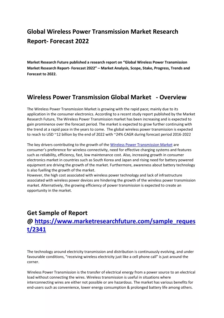 global wireless power transmission market