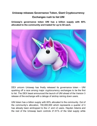 uniswap releases governance token giant