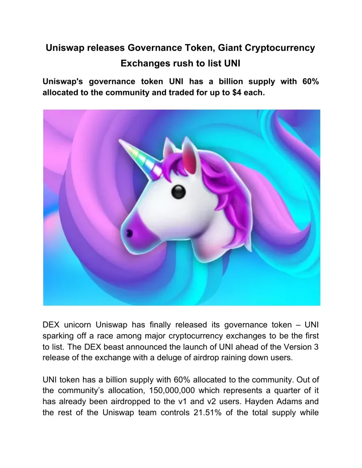 uniswap releases governance token giant