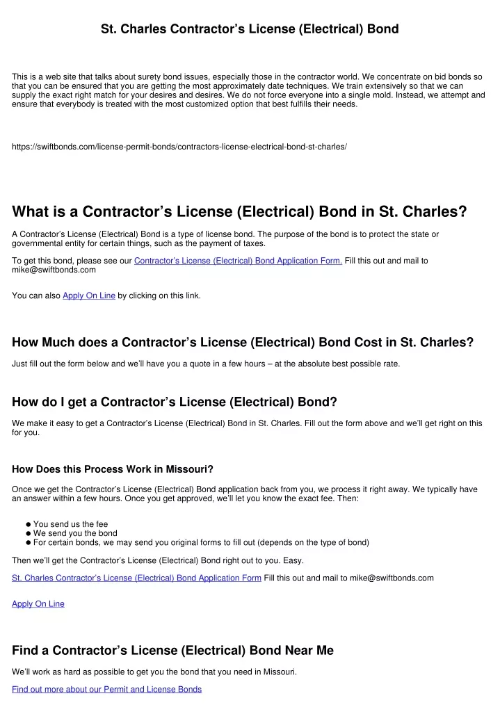 st charles contractor s license electrical bond