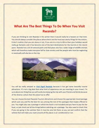 What Are the Best Things to Do When You Visit Kigali Rwanda