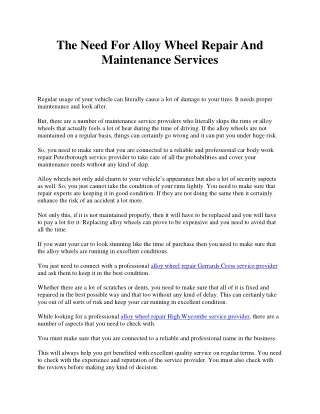 The Need For Alloy Wheel Repair And Maintenance Services