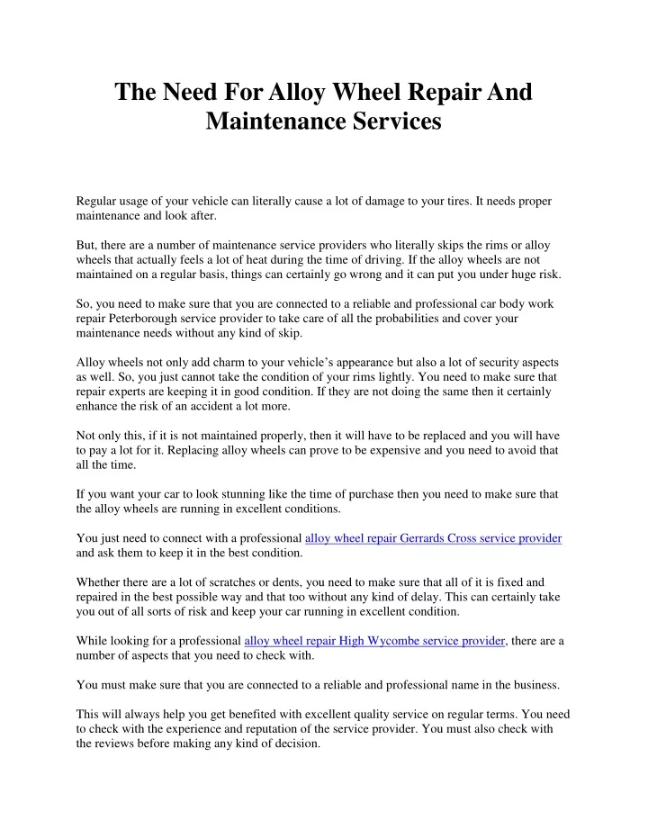 the need for alloy wheel repair and maintenance