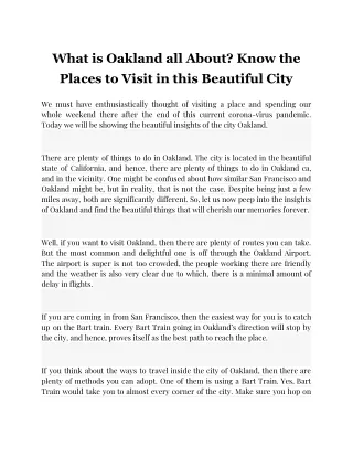 What is Oakland all About? Know the Places to Visit in this Beautiful City