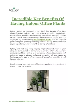 Incredible Key Benefits Of Having Indoor Office Plants