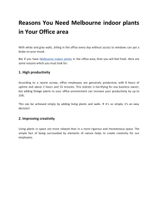 Reasons You Need Melbourne indoor plants in Your Office area