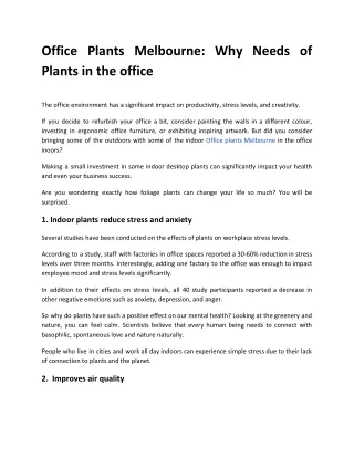 Office plants Melbourne: Why Needs of plants in the office