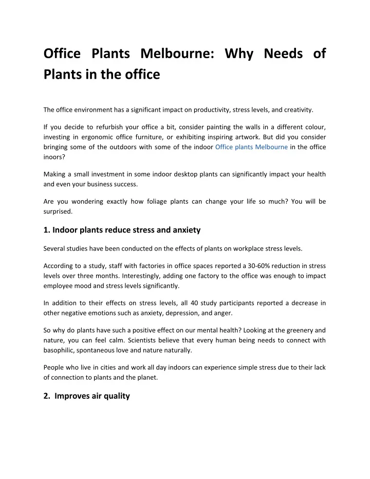 office plants melbourne why needs of plants