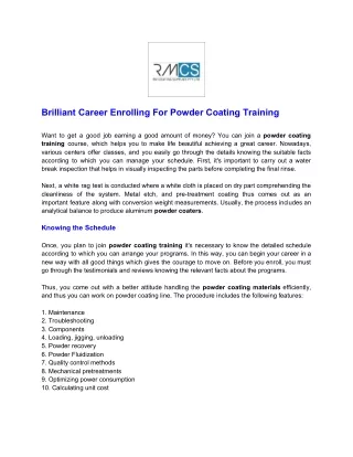 Brilliant Career Enrolling For Powder Coating Training