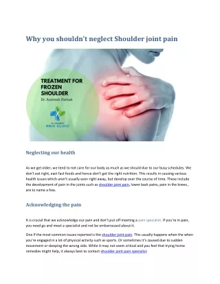 Shoulder Joint Pain Treatment | Shoulder Pain Specialist