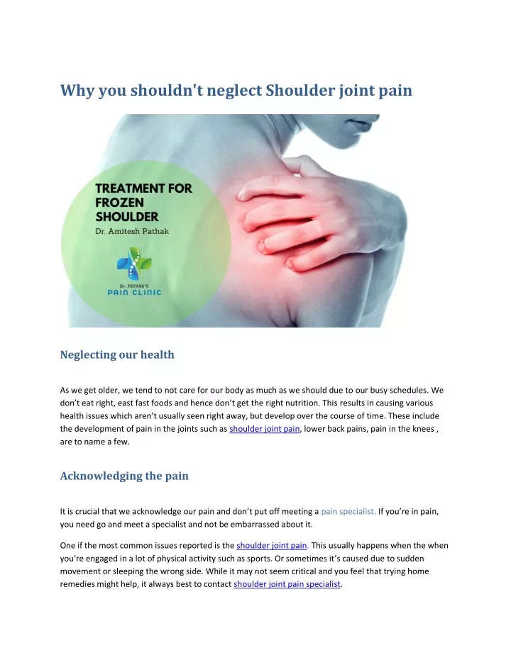 why you shouldn t neglect shoulder joint pain