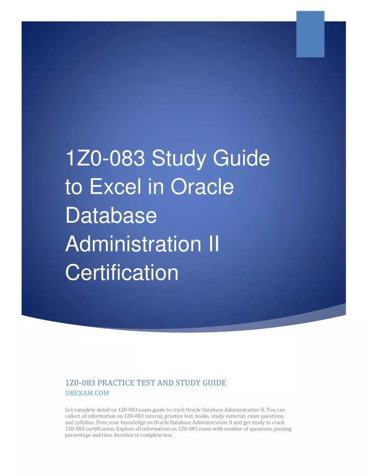 1z0 083 study guide to excel in oracle database