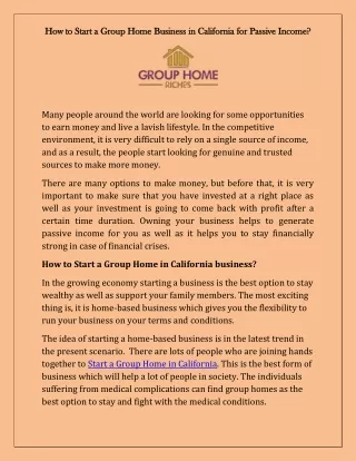 How to Start a Group Home Business in California for Passive Income?