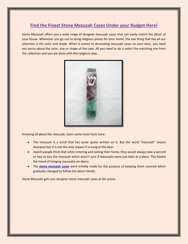 find the finest stone mezuzah cases under your