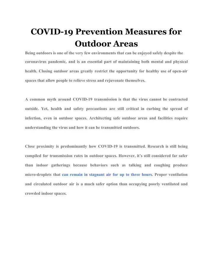 covid 19 prevention measures for outdoor areas