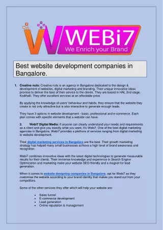 Best Web Development Companies in Bangalore