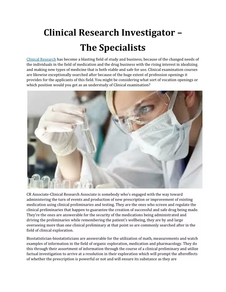 clinical research investigator the specialists