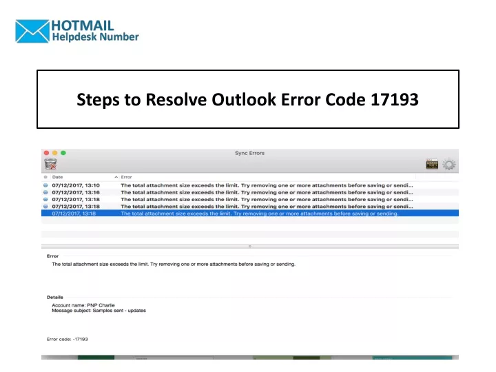 steps to resolve outlook error code 17193