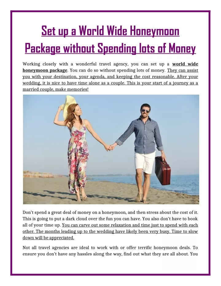 set up a world wide honeymoon package without