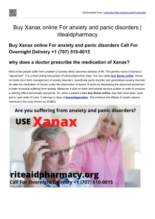 Buy Xanax online For anxiety and panic disorders | riteaidpharmacy