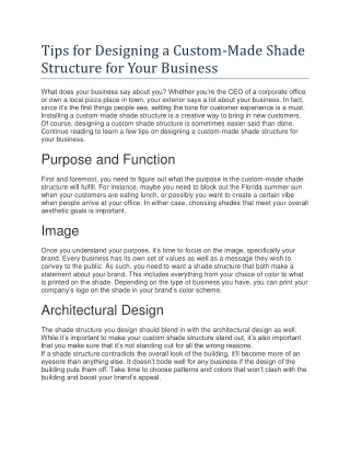 Tips for Designing a Custom-Made Shade Structure for Your Business