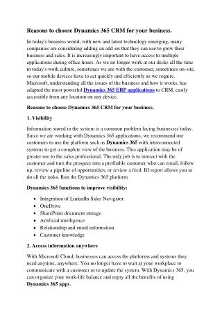 reasons to choose dynamics 365 crm for your